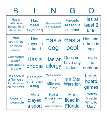 Holiday Bingo Card