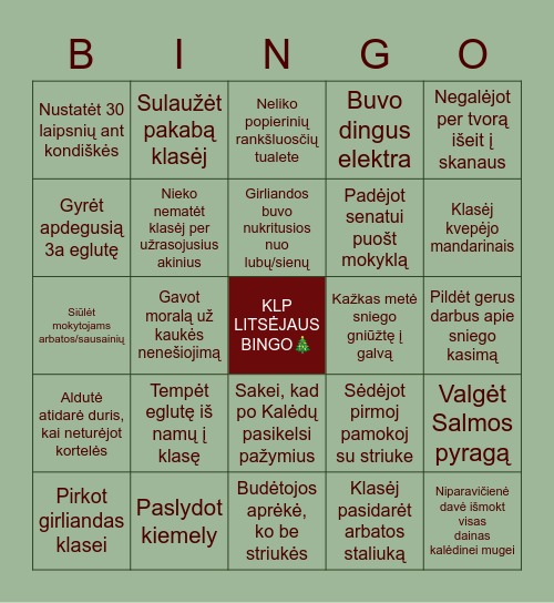 Klaipėdos licėjaus kalėdinis Bingo Card