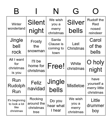 Christmas song Bingo Card