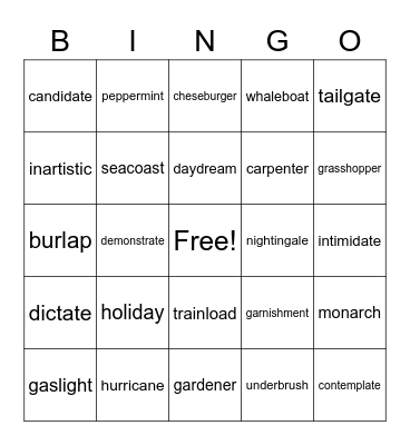 Level 2 Challenge Word Bingo Card