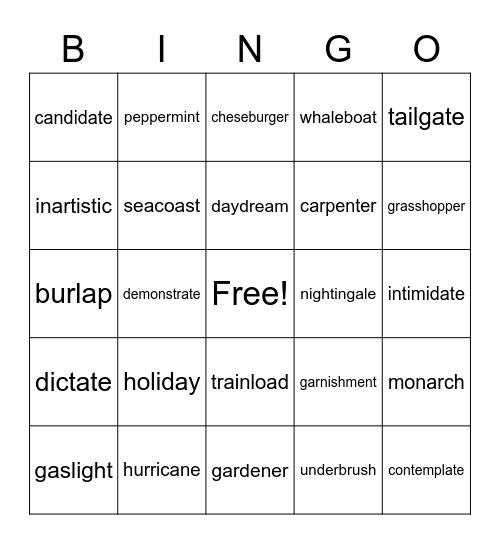 Level 2 Challenge Word Bingo Card