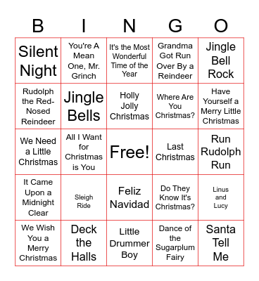 Holiday Name That Tune BINGO Card