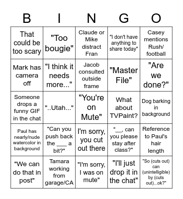 Teams Conference Call Bingo Card