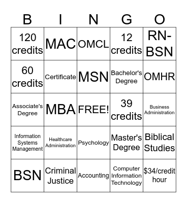 Program Bingo Card