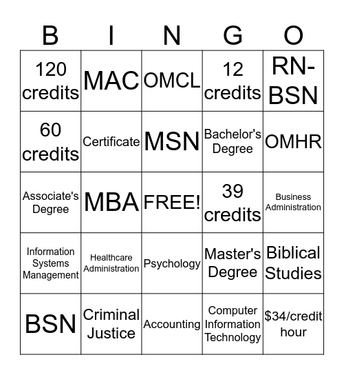 Program Bingo Card