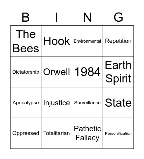 Dystopia Bingo Card