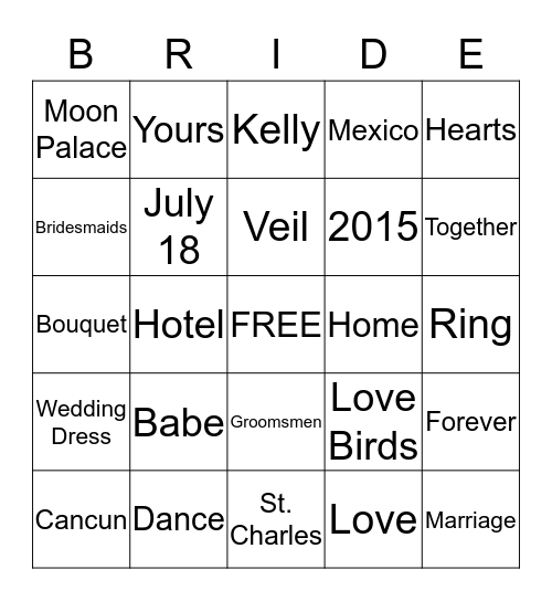 Kelly Bingo Card