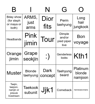 BTS 2022 BICH Bingo Card