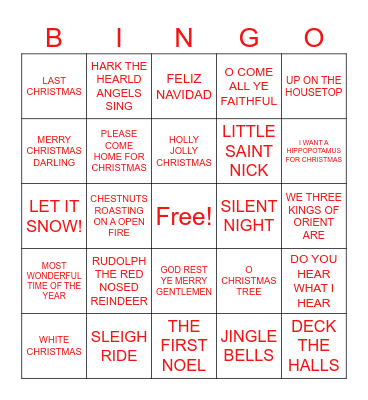 HOLIDAY SONGS BINGO Card