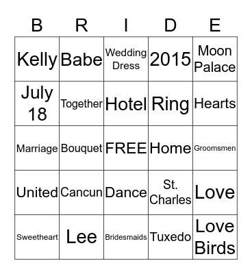 Kelly Bingo Card