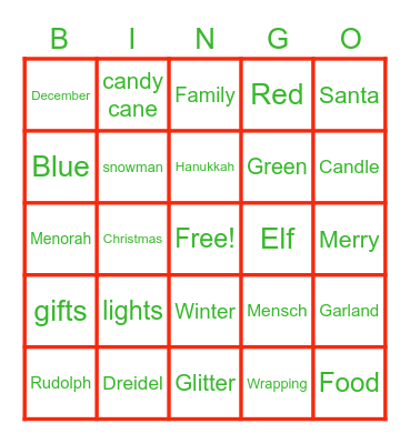 Holiday BINGO Card