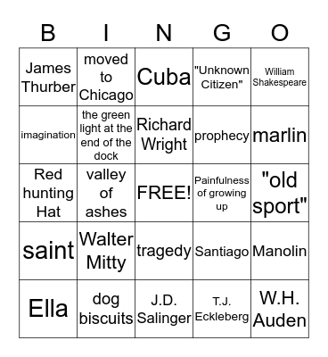 8th Period Rowe's Review Bingo Card