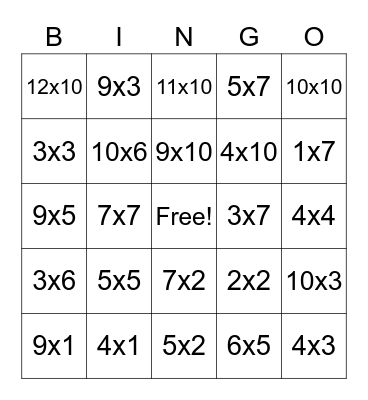 Multiplication Bingo! Bingo Card