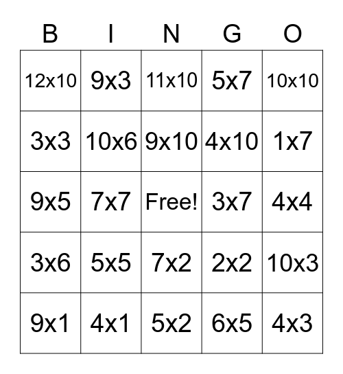 Multiplication Bingo! Bingo Card