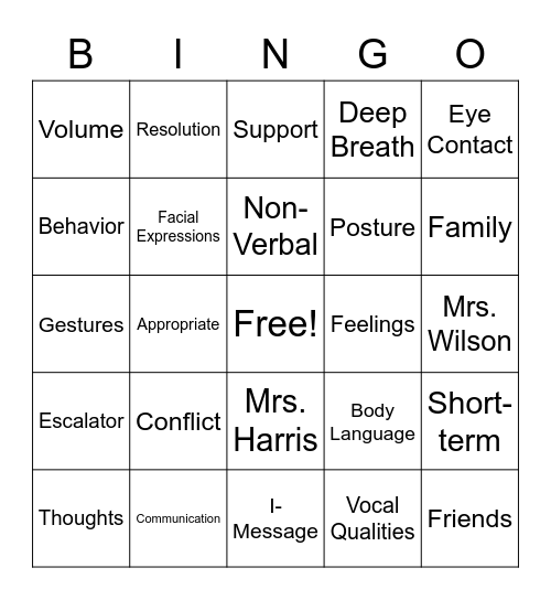 JDAP Conflict Resolution Bingo Card