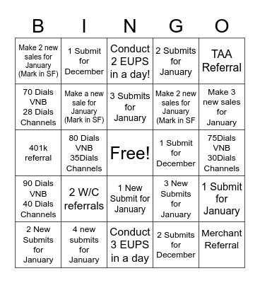 VNB Bingo Card