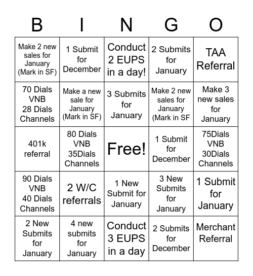 VNB Bingo Card