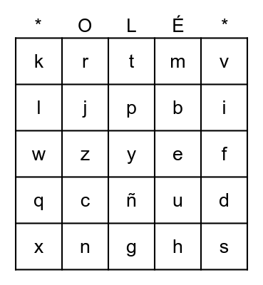 Spanish Alphabet Bingo Card