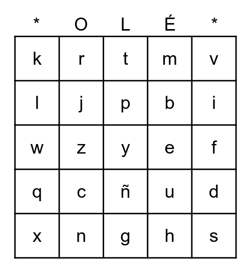 Spanish Alphabet Bingo Card