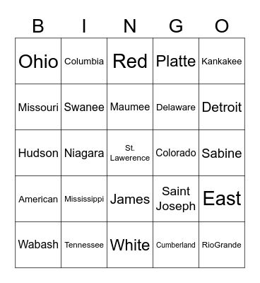 United States Rivers Bingo Card