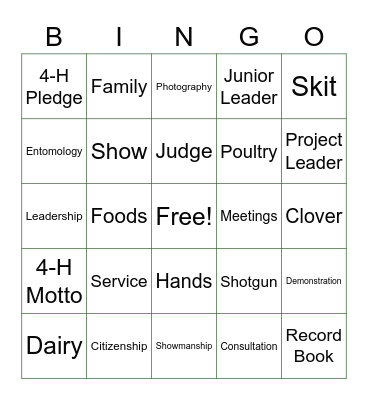 4-H BINGO Card