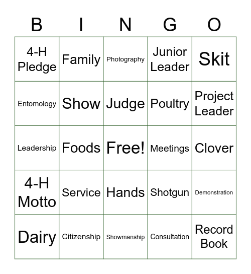 4-H BINGO Card