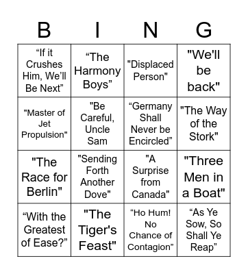 World War II Political Cartoon Bingo Card