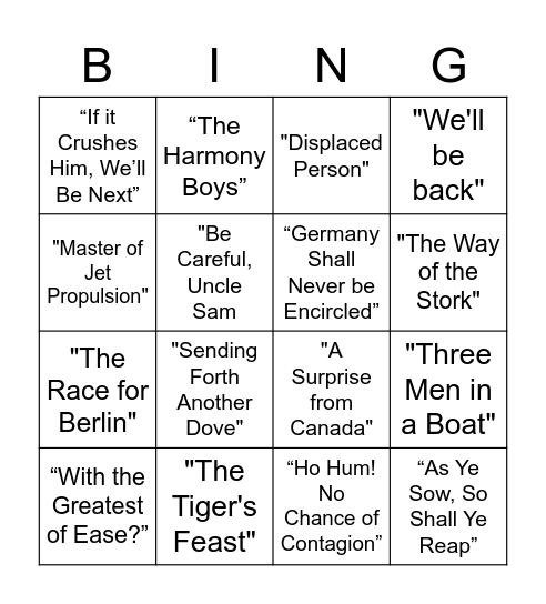 World War II Political Cartoon Bingo Card