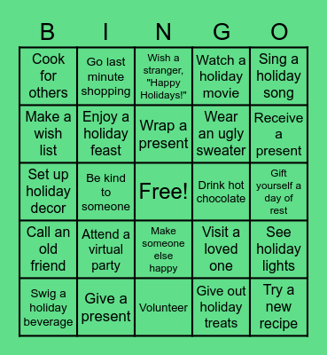 Holiday Season Bingo Card