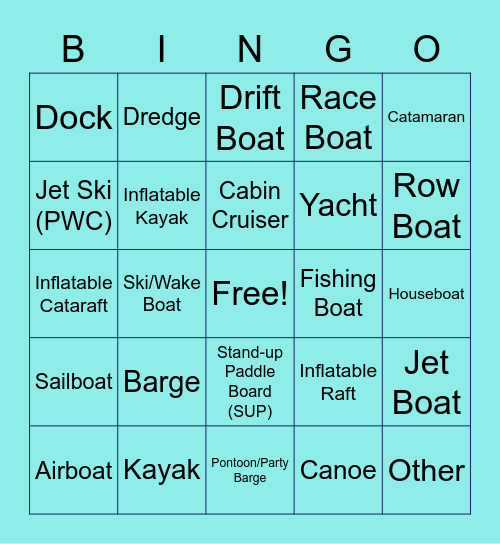 Boat Type Bingo Card