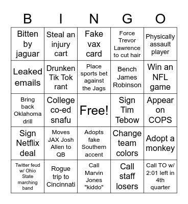 Urban Meyer Bingo Card
