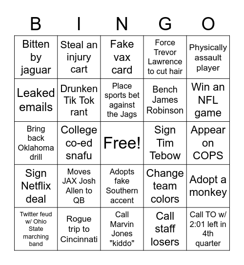 Urban Meyer Bingo Card