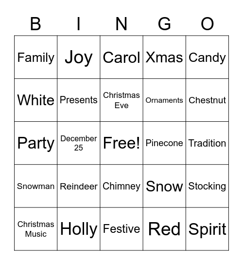 Christmas Bingo Card