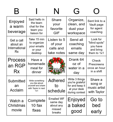ACE Bingo Game December/January Bingo Card