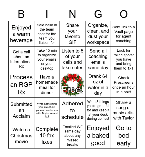 ACE Bingo Game December/January Bingo Card