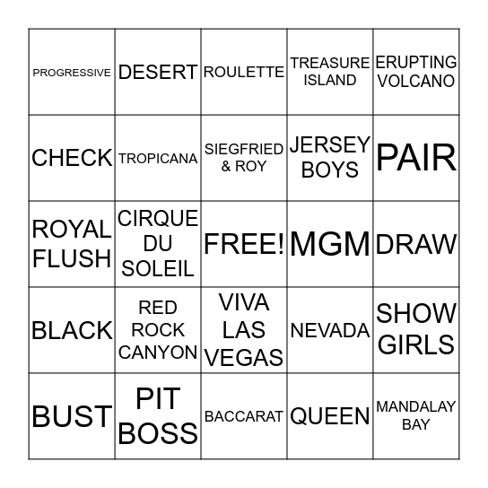 VEGAS BINGO! Bingo Card