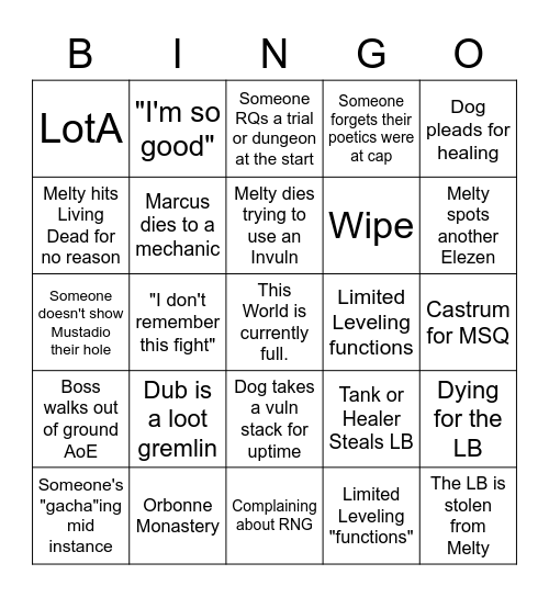 The Bo1s go Rouletting Bingo Card