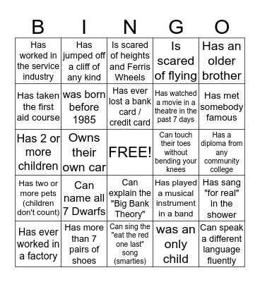 TMS "People" Bingo Card