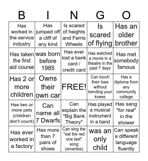 TMS "People" Bingo Card