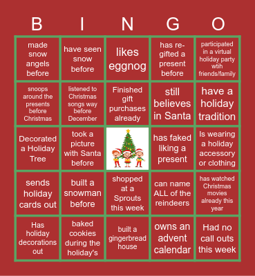 Virtual Holiday Bingo Card