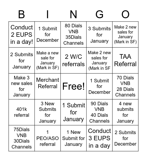 VNB Bingo Card