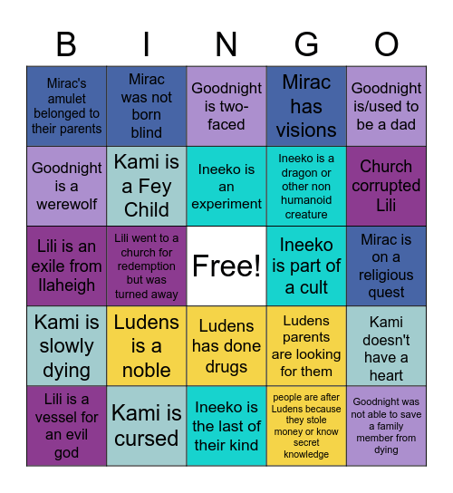 Rifts of Seros Bingo Card