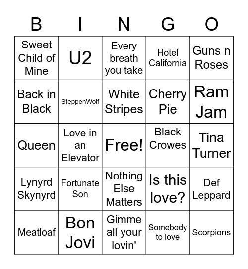 Rock Classics Bingo Card