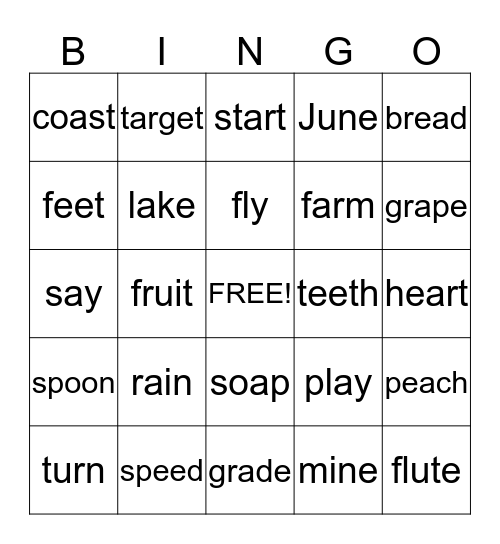 Review Words Bingo Card