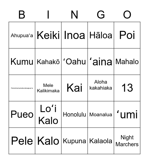 Hawaiian Bingo! Bingo Card