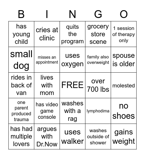 600lb Life Bingo Card