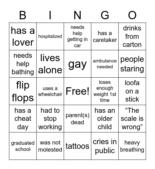 600lb Life Bingo Card