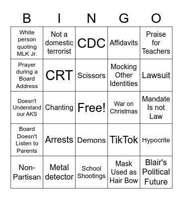 December 2021 GCPS School Board Meeting Bingo Card