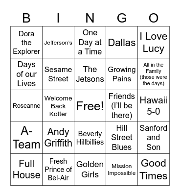 TV Shows Bingo Card