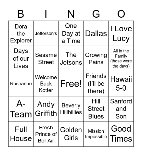 TV Shows Bingo Card